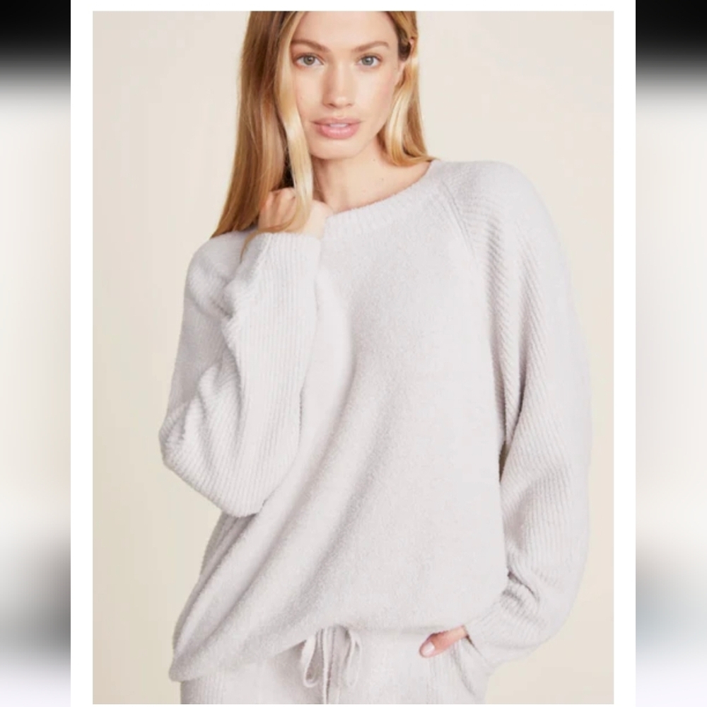 Barefoot Dreams Cozy chic Ultra Lite Jogger Loungewear Crewneck Beige Set Large - Picture 10 of 10